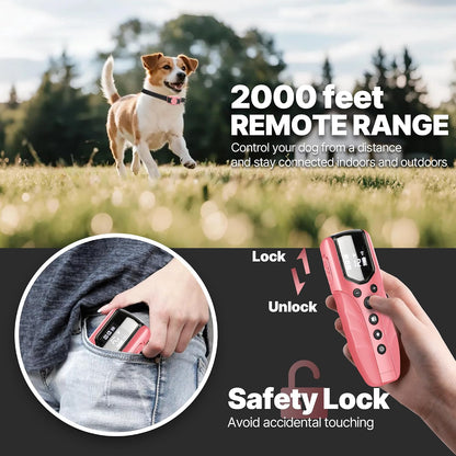 Lightest No Shock Dog Training Collar with 2000ft Remote,Tiniest Vibrating Dog Collar,Vibration Collar for Small Dogs 5-15lbs & Medium Large Dogs, Safe Lock, Beep, Vibrate, No Prongs, Waterproof,Pink