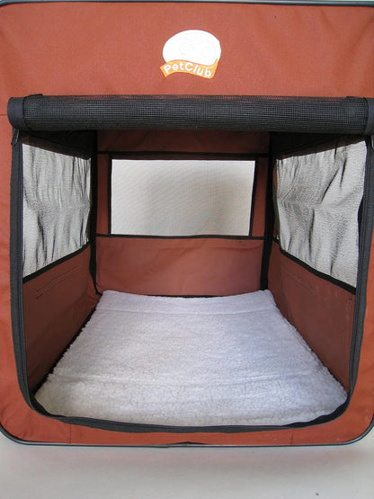 32" Soft Collapsible Dog Crate, Portable Pet Carrier, Thick Padded Pet Travel Crate for Indoor & Outdoor, Foldable Kennel Cage with Durable Mesh Windows, Brown