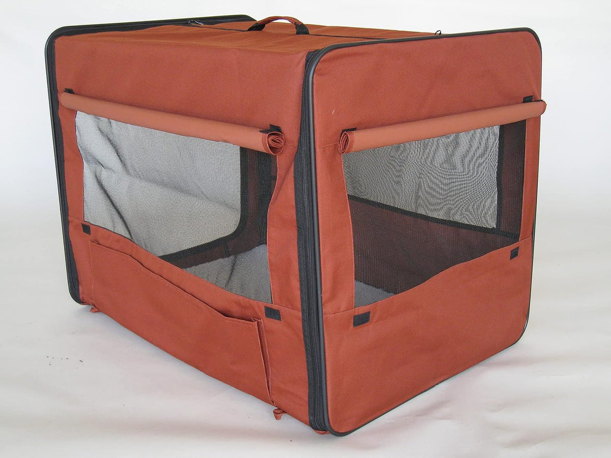 32" Soft Collapsible Dog Crate, Portable Pet Carrier, Thick Padded Pet Travel Crate for Indoor & Outdoor, Foldable Kennel Cage with Durable Mesh Windows, Brown