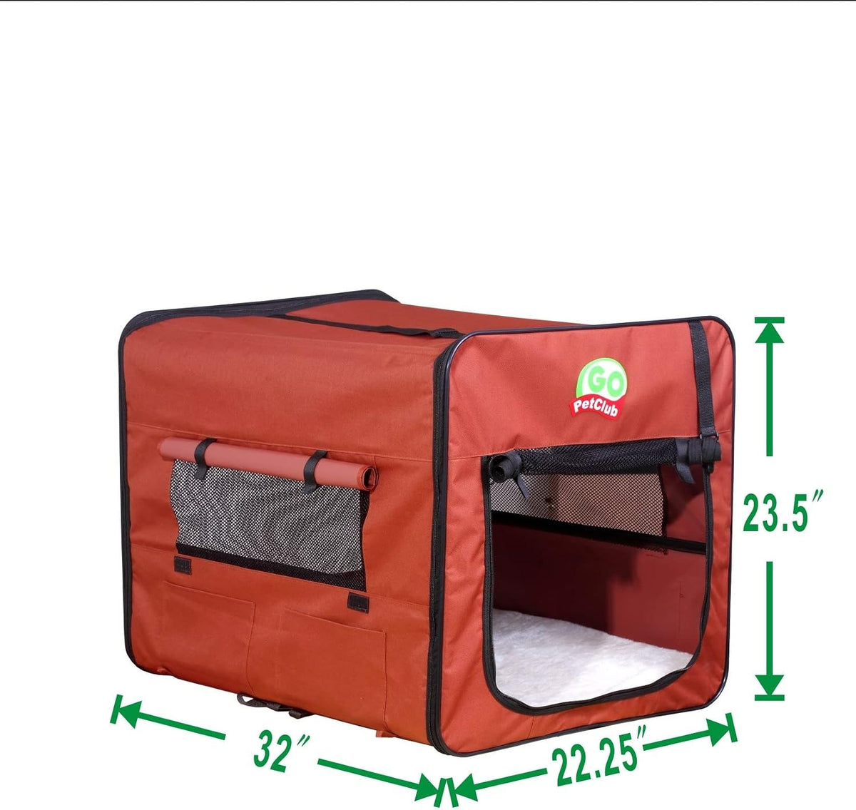 32" Soft Collapsible Dog Crate, Portable Pet Carrier, Thick Padded Pet Travel Crate for Indoor & Outdoor, Foldable Kennel Cage with Durable Mesh Windows, Brown