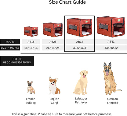 32" Soft Collapsible Dog Crate, Portable Pet Carrier, Thick Padded Pet Travel Crate for Indoor & Outdoor, Foldable Kennel Cage with Durable Mesh Windows, Brown