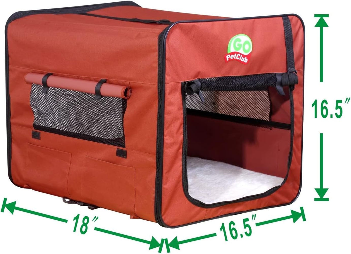 32" Soft Collapsible Dog Crate, Portable Pet Carrier, Thick Padded Pet Travel Crate for Indoor & Outdoor, Foldable Kennel Cage with Durable Mesh Windows, Brown