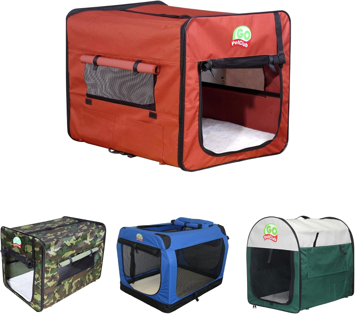 32" Soft Collapsible Dog Crate, Portable Pet Carrier, Thick Padded Pet Travel Crate for Indoor & Outdoor, Foldable Kennel Cage with Durable Mesh Windows, Brown