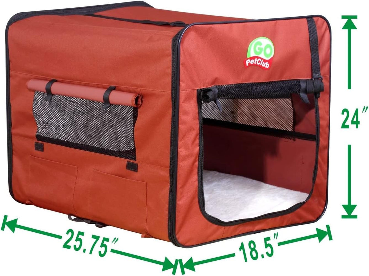 32" Soft Collapsible Dog Crate, Portable Pet Carrier, Thick Padded Pet Travel Crate for Indoor & Outdoor, Foldable Kennel Cage with Durable Mesh Windows, Brown