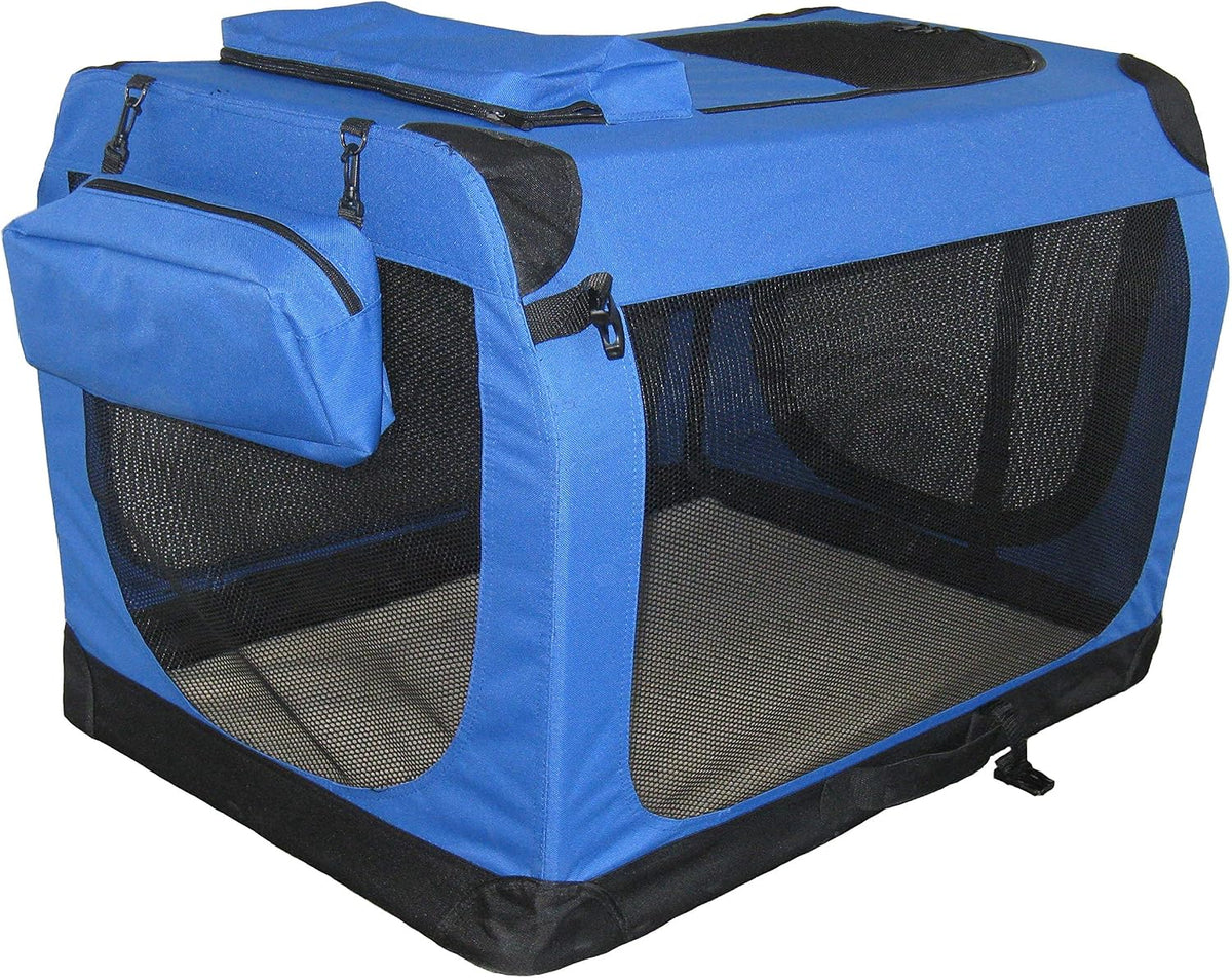 32" Soft Collapsible Dog Crate, Portable Pet Carrier, Thick Padded Pet Travel Crate for Indoor & Outdoor, Foldable Kennel Cage with Durable Mesh Windows, Brown