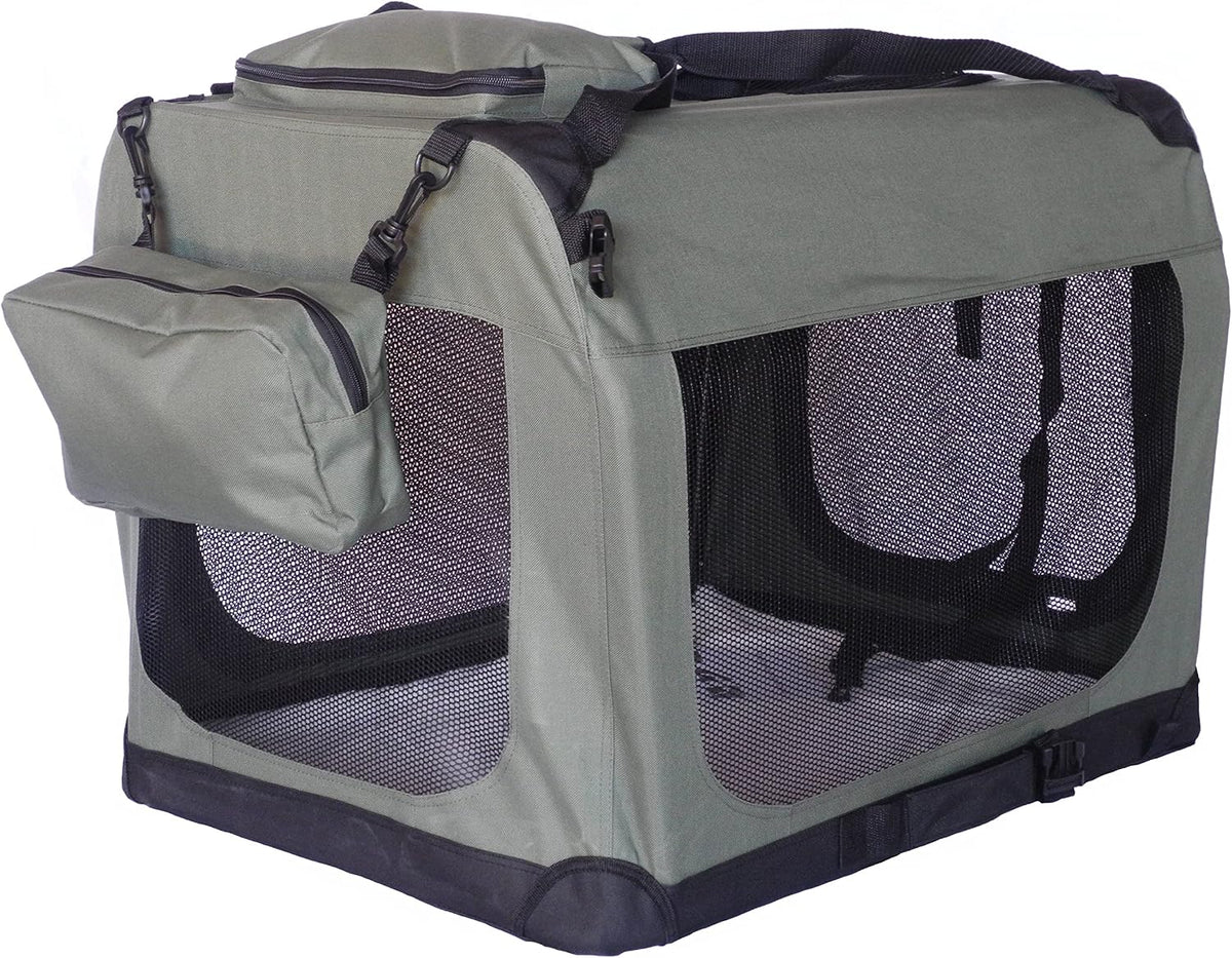 32" Soft Collapsible Dog Crate, Portable Pet Carrier, Thick Padded Pet Travel Crate for Indoor & Outdoor, Foldable Kennel Cage with Durable Mesh Windows, Brown