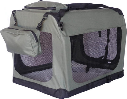 32" Soft Collapsible Dog Crate, Portable Pet Carrier, Thick Padded Pet Travel Crate for Indoor & Outdoor, Foldable Kennel Cage with Durable Mesh Windows, Brown