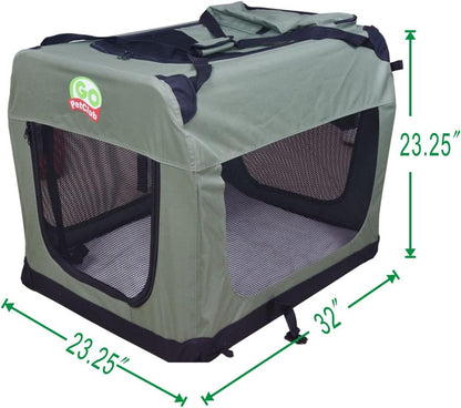 32" Soft Collapsible Dog Crate, Portable Pet Carrier, Thick Padded Pet Travel Crate for Indoor & Outdoor, Foldable Kennel Cage with Durable Mesh Windows, Brown