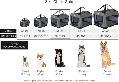 32" Soft Collapsible Dog Crate, Portable Pet Carrier, Thick Padded Pet Travel Crate for Indoor & Outdoor, Foldable Kennel Cage with Durable Mesh Windows, Brown