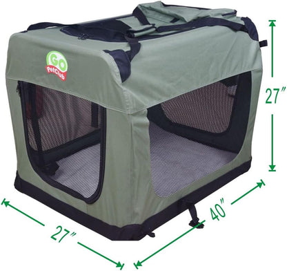 32" Soft Collapsible Dog Crate, Portable Pet Carrier, Thick Padded Pet Travel Crate for Indoor & Outdoor, Foldable Kennel Cage with Durable Mesh Windows, Brown