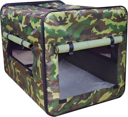 32" Soft Collapsible Dog Crate, Portable Pet Carrier, Thick Padded Pet Travel Crate for Indoor & Outdoor, Foldable Kennel Cage with Durable Mesh Windows, Brown