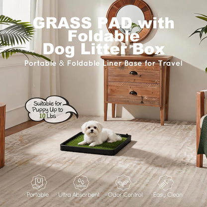 Dog Grass Pad with Dog Litter Box, Foldable Small Liner Base