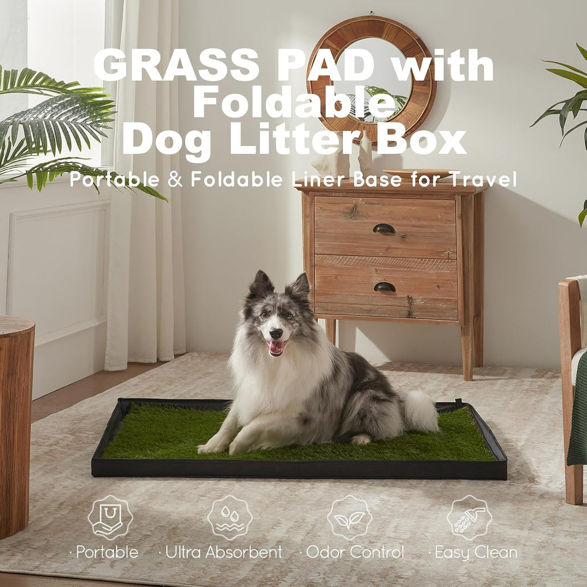 Dog Grass Pad with Dog Litter Box, Foldable Small Liner Base