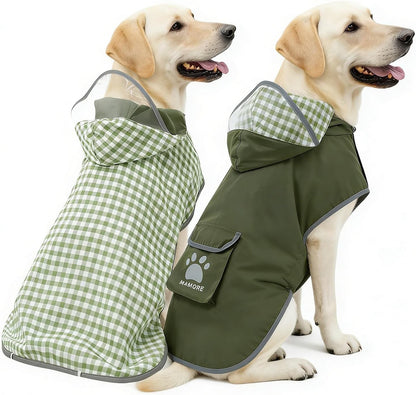 Waterproof Dog Raincoat Reversible,Adjustable Dog Rain Coats,Lightweight Pet Poncho Hoodie with Reflective Strip for Small Medium Large Dogs (Army Green, X-Large(37-55lb))
