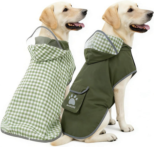 Waterproof Dog Raincoat Reversible,Adjustable Dog Rain Coats,Lightweight Pet Poncho Hoodie with Reflective Strip for Small Medium Large Dogs (Army Green, X-Large(37-55lb))