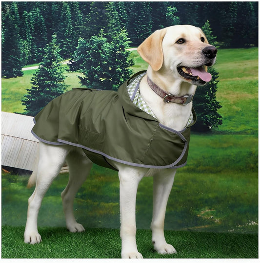 Waterproof Dog Raincoat Reversible,Adjustable Dog Rain Coats,Lightweight Pet Poncho Hoodie with Reflective Strip for Small Medium Large Dogs (Army Green, X-Large(37-55lb))