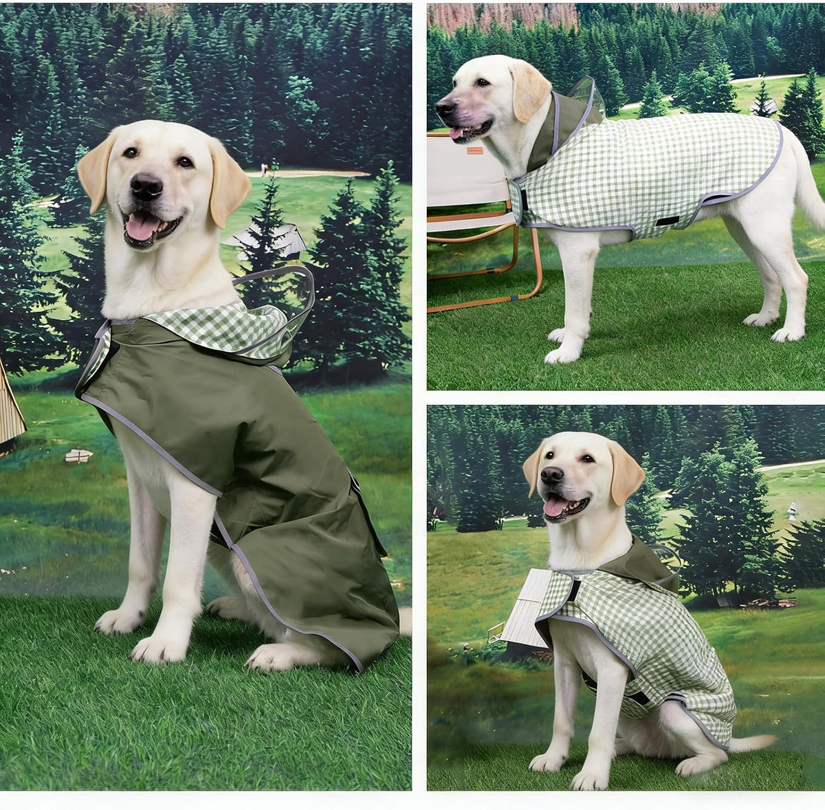 Waterproof Dog Raincoat Reversible,Adjustable Dog Rain Coats,Lightweight Pet Poncho Hoodie with Reflective Strip for Small Medium Large Dogs (Army Green, X-Large(37-55lb))