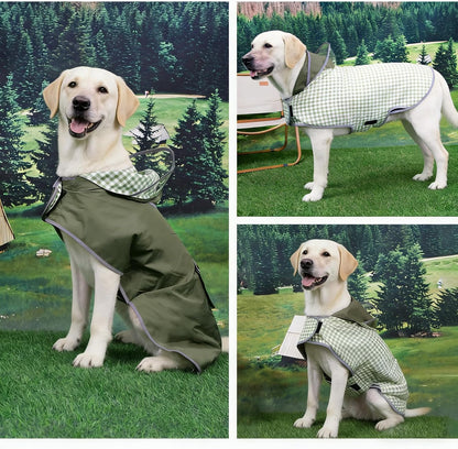 Waterproof Dog Raincoat Reversible,Adjustable Dog Rain Coats,Lightweight Pet Poncho Hoodie with Reflective Strip for Small Medium Large Dogs (Army Green, X-Large(37-55lb))
