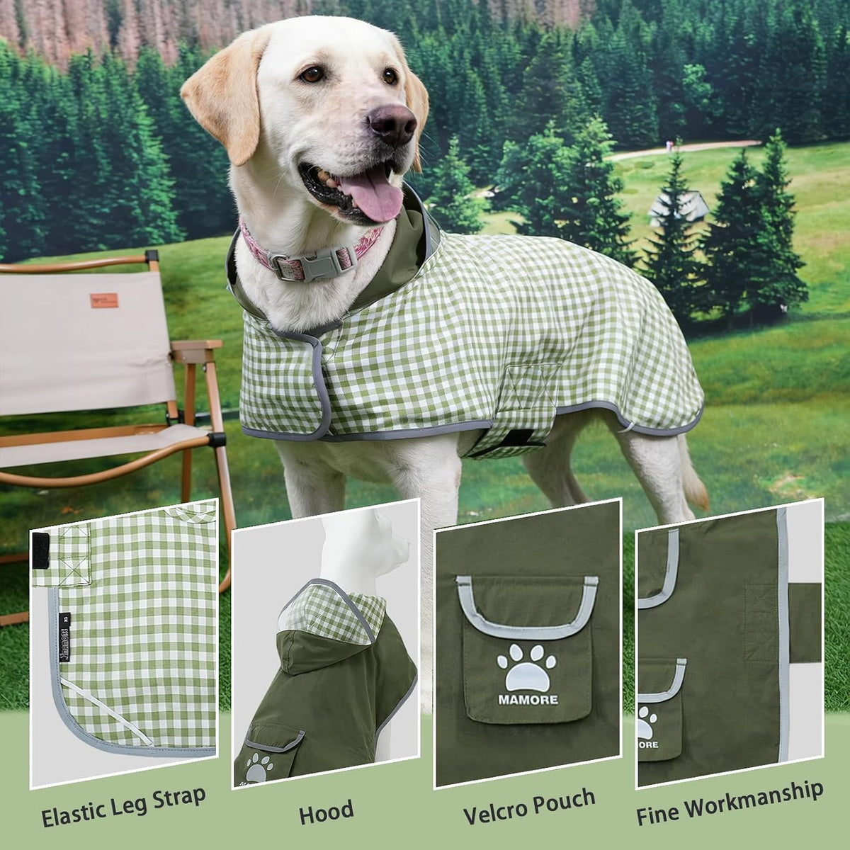 Waterproof Dog Raincoat Reversible,Adjustable Dog Rain Coats,Lightweight Pet Poncho Hoodie with Reflective Strip for Small Medium Large Dogs (Army Green, X-Large(37-55lb))