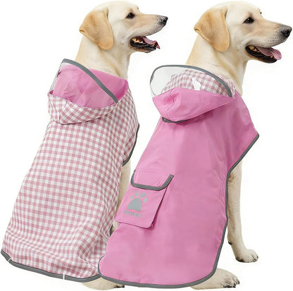 Waterproof Dog Raincoat Reversible,Adjustable Dog Rain Coats,Lightweight Pet Poncho Hoodie with Reflective Strip for Small Medium Large Dogs (Army Green, X-Large(37-55lb))
