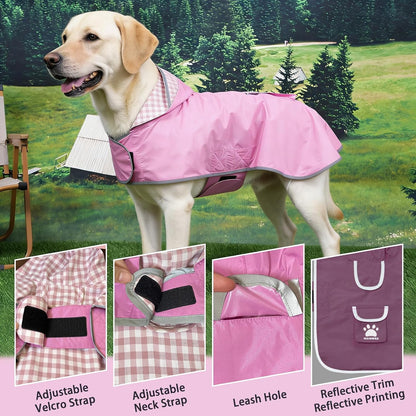 Waterproof Dog Raincoat Reversible,Adjustable Dog Rain Coats,Lightweight Pet Poncho Hoodie with Reflective Strip for Small Medium Large Dogs (Army Green, X-Large(37-55lb))