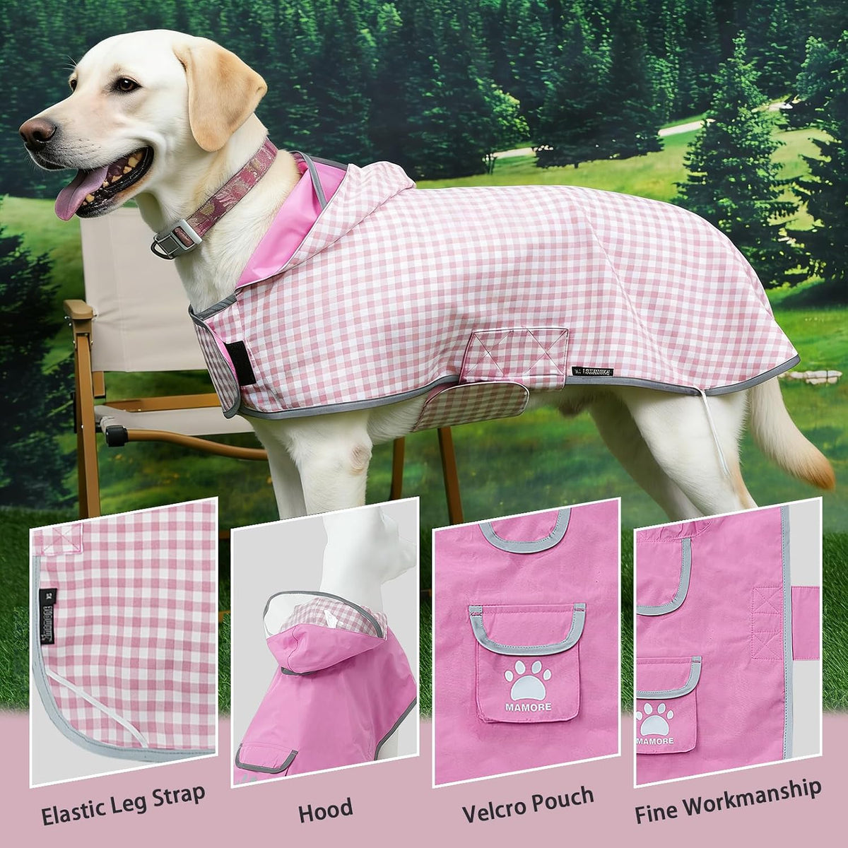 Waterproof Dog Raincoat Reversible,Adjustable Dog Rain Coats,Lightweight Pet Poncho Hoodie with Reflective Strip for Small Medium Large Dogs (Army Green, X-Large(37-55lb))
