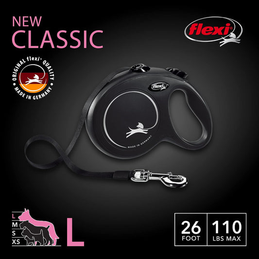 ® Classic Tape Retractable Dog Leash, Large, 26 ft - Black