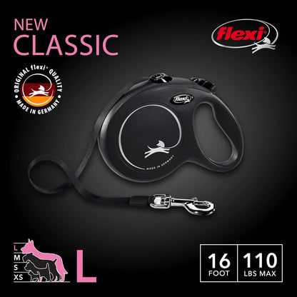 ® Classic Tape Retractable Dog Leash, Large, 26 ft - Black