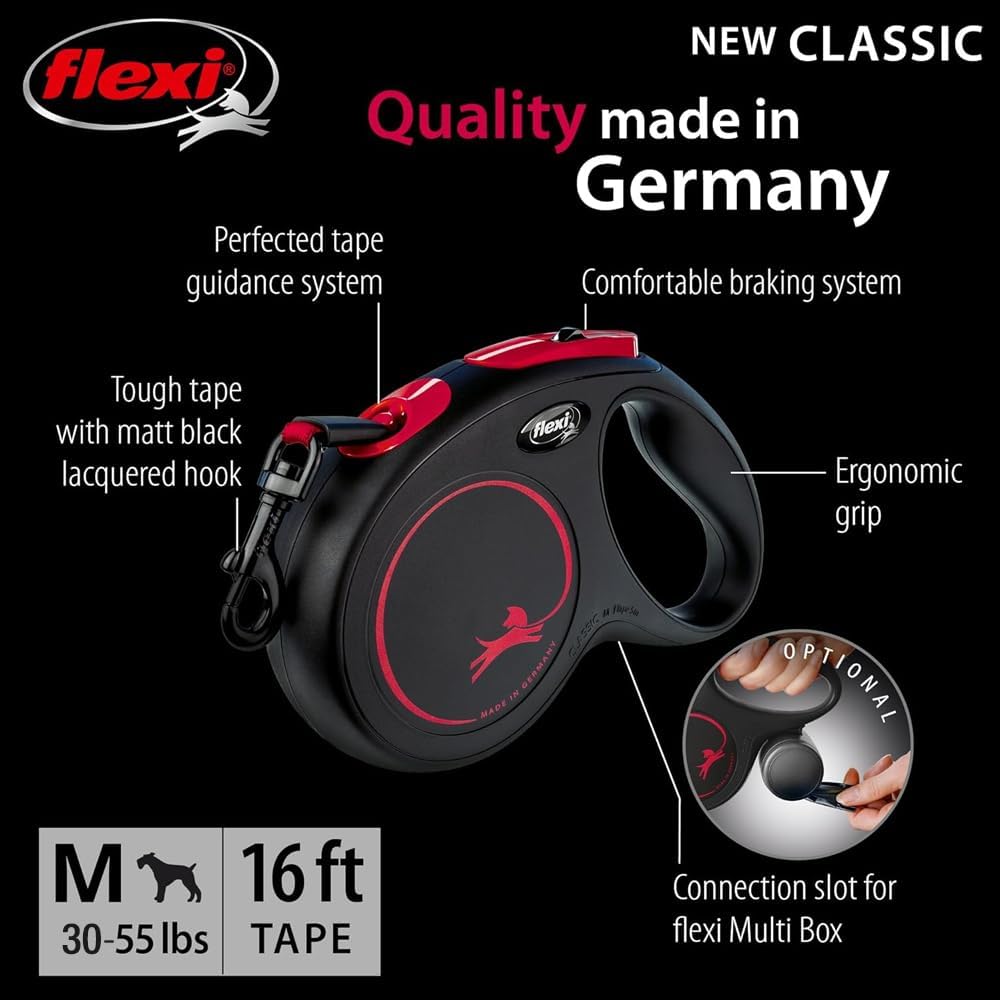 ® Classic Tape Retractable Dog Leash, Large, 26 ft - Black