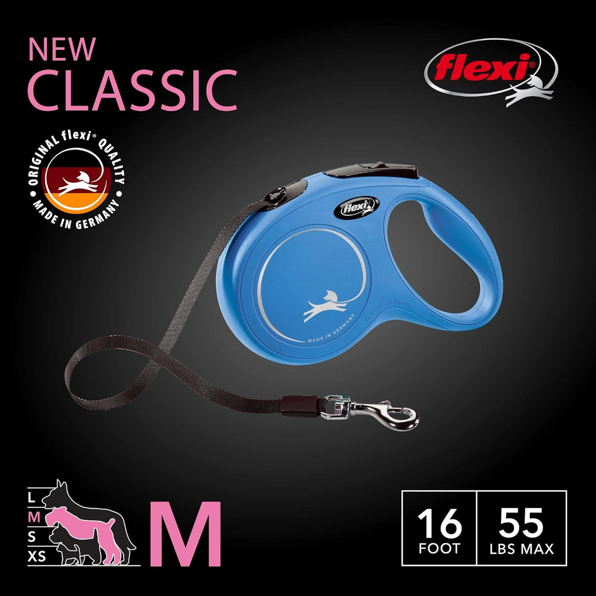 ® Classic Tape Retractable Dog Leash, Large, 26 ft - Black