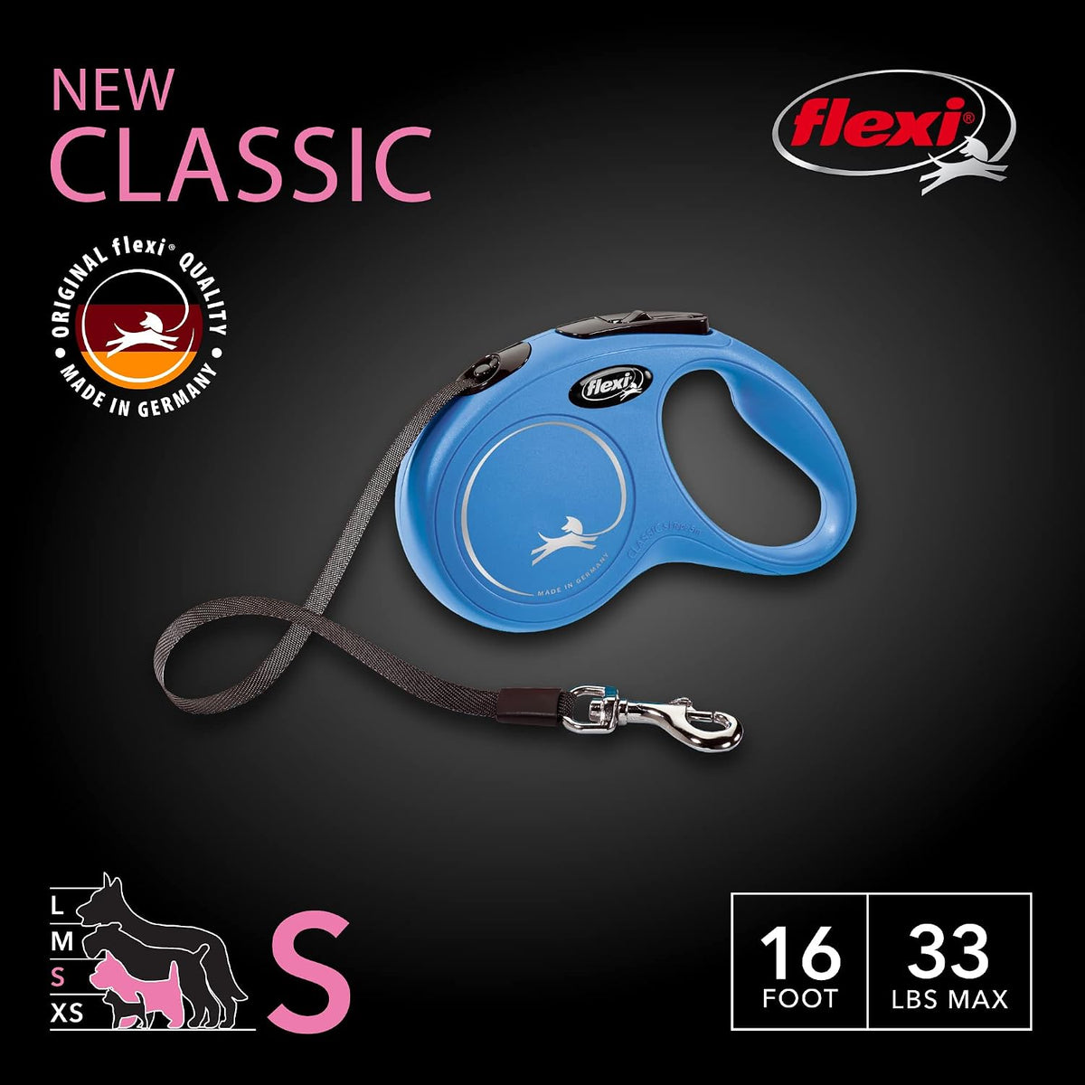 ® Classic Tape Retractable Dog Leash, Large, 26 ft - Black