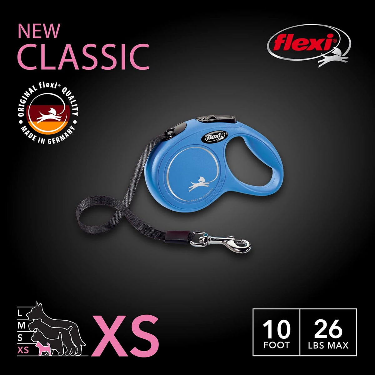 ® Classic Tape Retractable Dog Leash, Large, 26 ft - Black