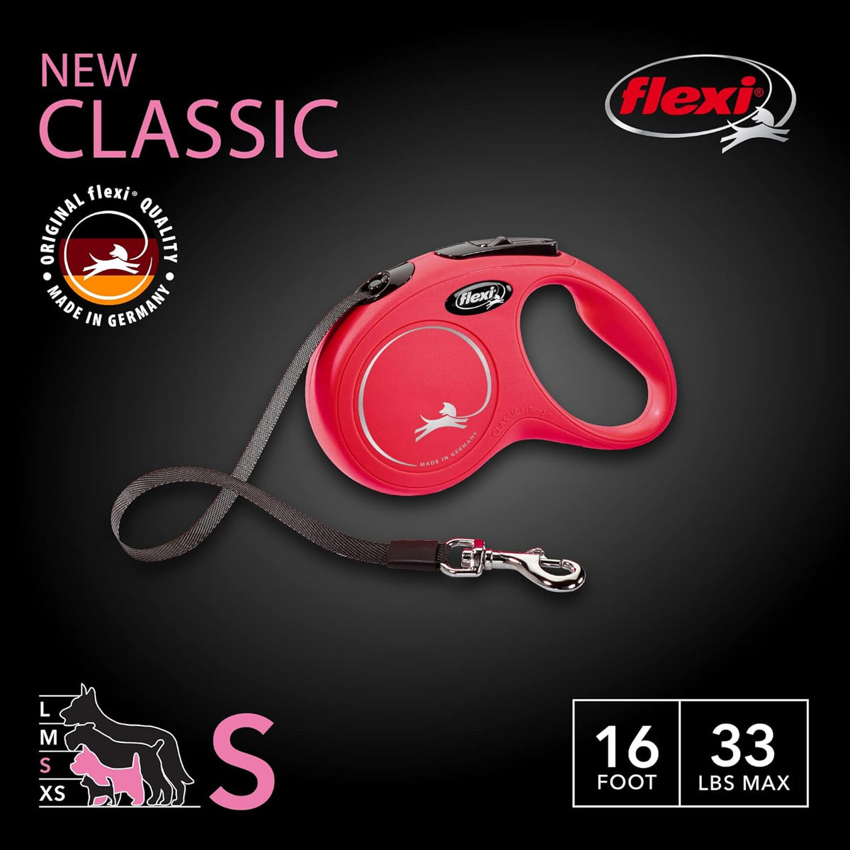 ® Classic Tape Retractable Dog Leash, Large, 26 ft - Black