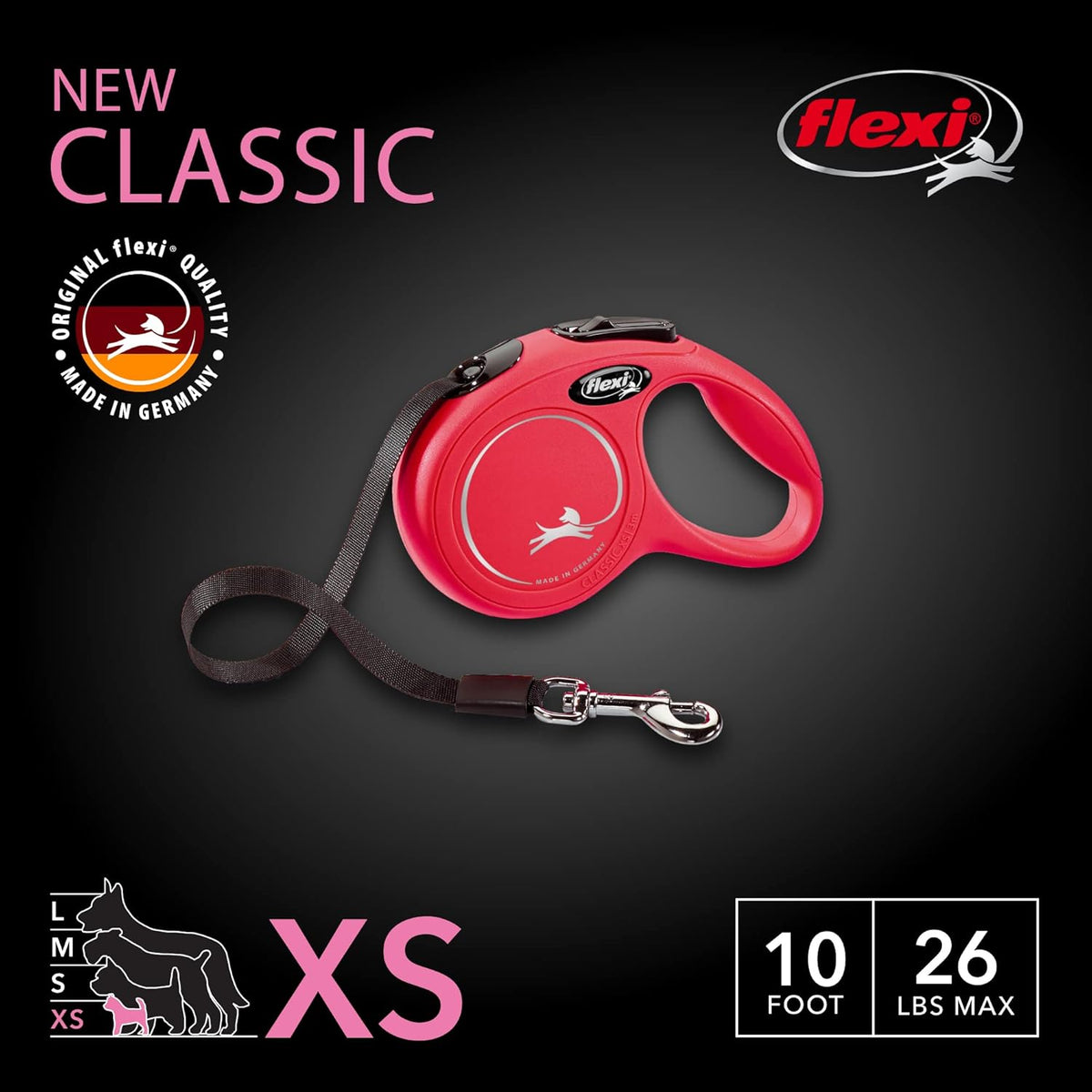 ® Classic Tape Retractable Dog Leash, Large, 26 ft - Black