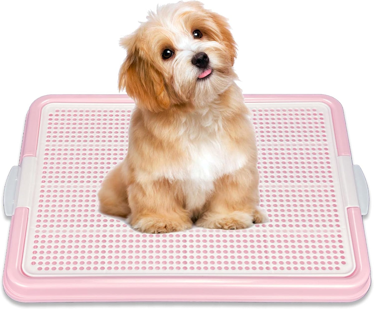Dog Pee Pad Holder Tray, Puppy Potty Training, 22.5"x16.5", PP Plastic, Snap Lock, 4 Colors (Pink)