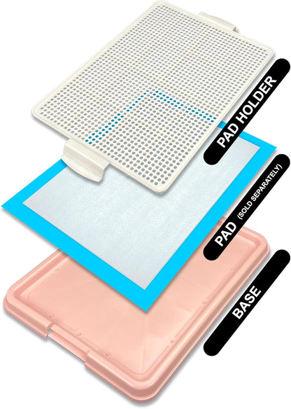 Dog Pee Pad Holder Tray, Puppy Potty Training, 22.5"x16.5", PP Plastic, Snap Lock, 4 Colors (Pink)