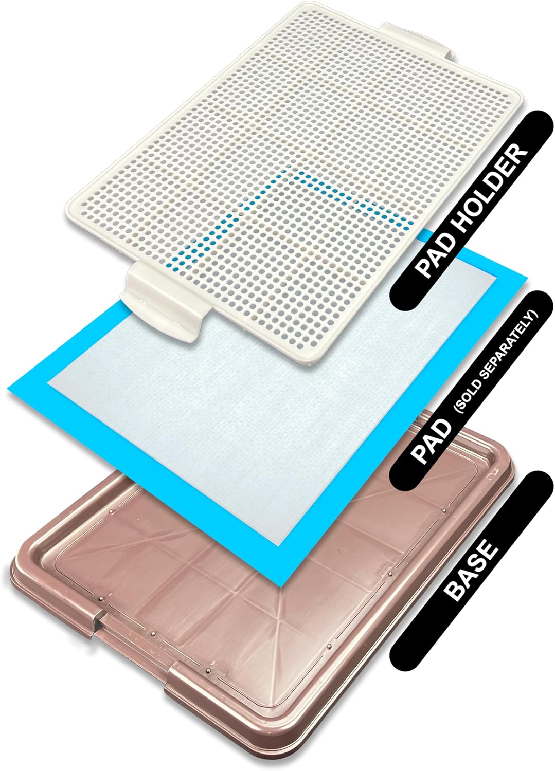 Dog Pee Pad Holder Tray, Puppy Potty Training, 22.5"x16.5", PP Plastic, Snap Lock, 4 Colors (Pink)