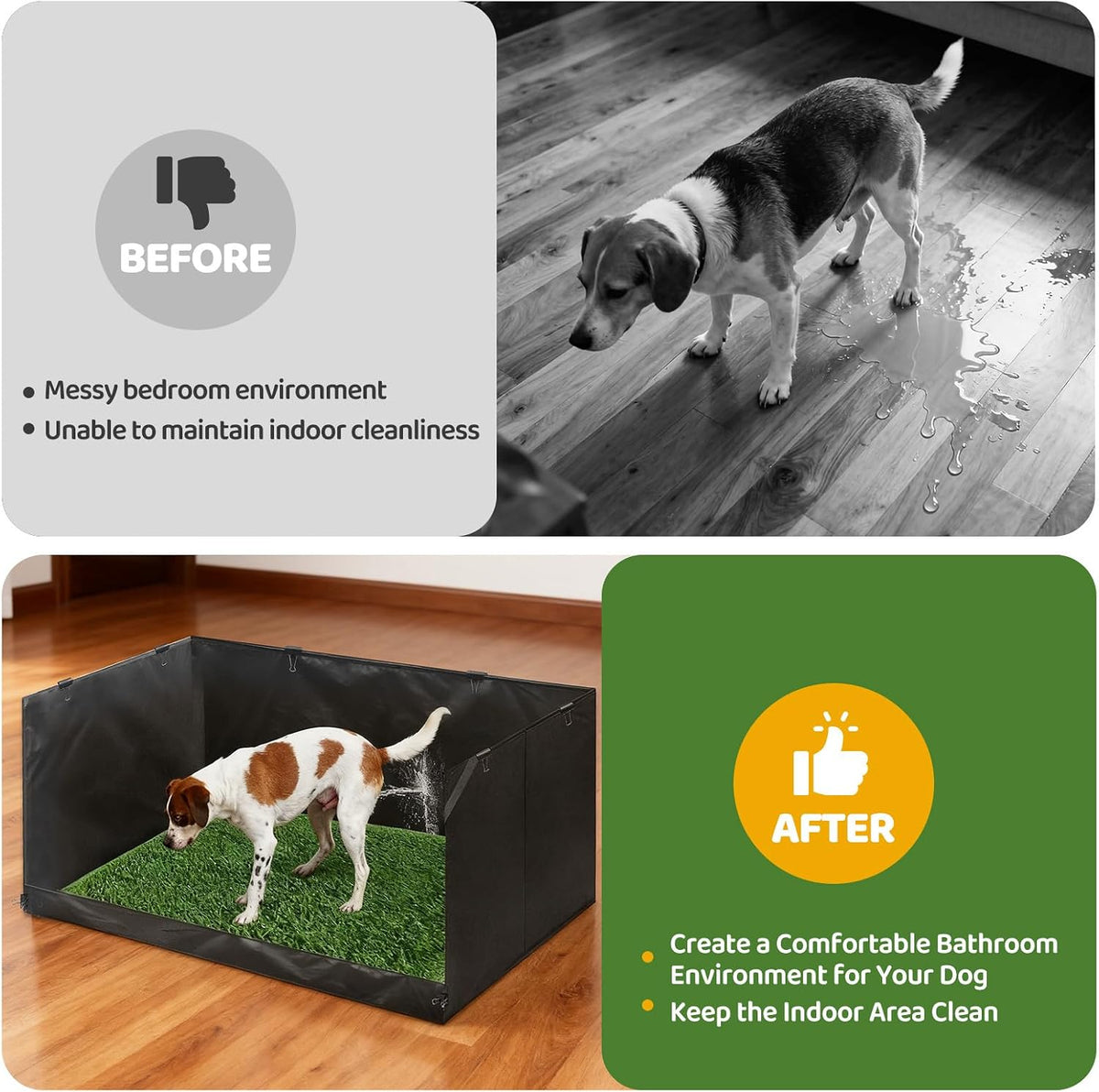 High Walls Dog Pee Pad Holder with Artificial Grass Foldable Indoor Dog Potty Tray 15.7 * 23.6 * 35.4 Inch Dogs Litter Box with Waterproof Liner for Puppies Small and Medium Dogs