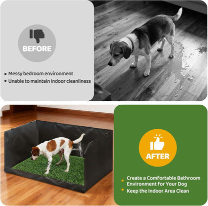 High Walls Dog Pee Pad Holder with Artificial Grass Foldable Indoor Dog Potty Tray 15.7 * 23.6 * 35.4 Inch Dogs Litter Box with Waterproof Liner for Puppies Small and Medium Dogs