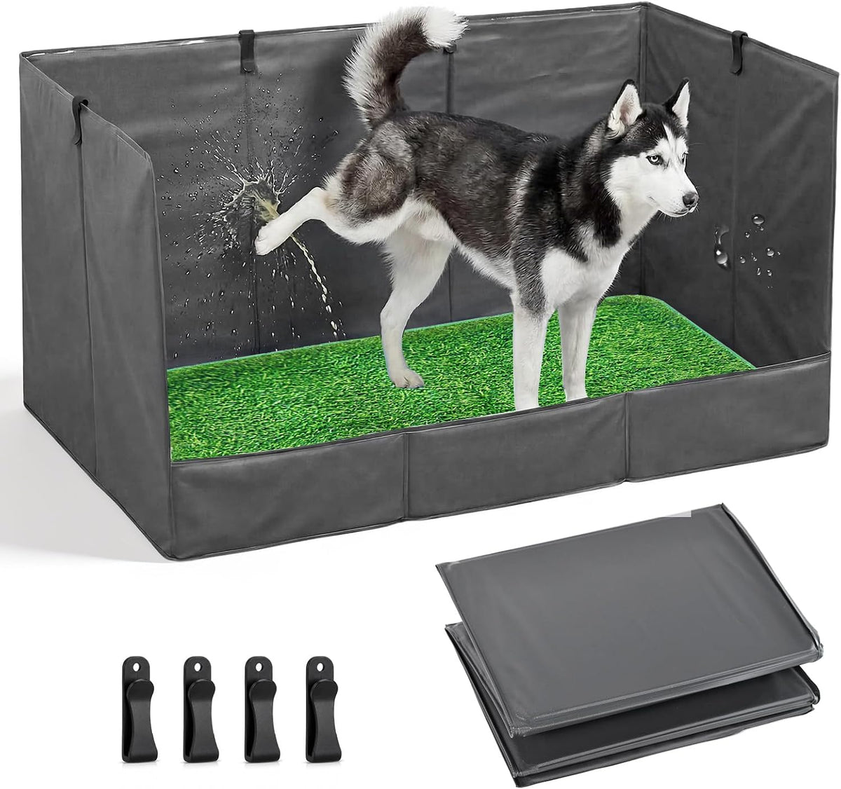 High Walls Dog Pee Pad Holder with Artificial Grass Foldable Indoor Dog Potty Tray 15.7 * 23.6 * 35.4 Inch Dogs Litter Box with Waterproof Liner for Puppies Small and Medium Dogs