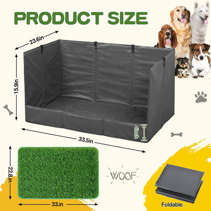 High Walls Dog Pee Pad Holder with Artificial Grass Foldable Indoor Dog Potty Tray 15.7 * 23.6 * 35.4 Inch Dogs Litter Box with Waterproof Liner for Puppies Small and Medium Dogs