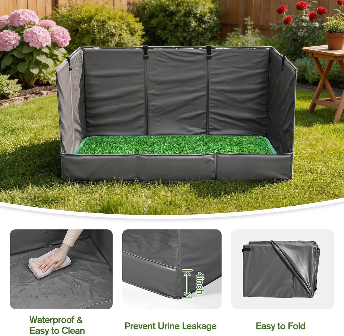 High Walls Dog Pee Pad Holder with Artificial Grass Foldable Indoor Dog Potty Tray 15.7 * 23.6 * 35.4 Inch Dogs Litter Box with Waterproof Liner for Puppies Small and Medium Dogs