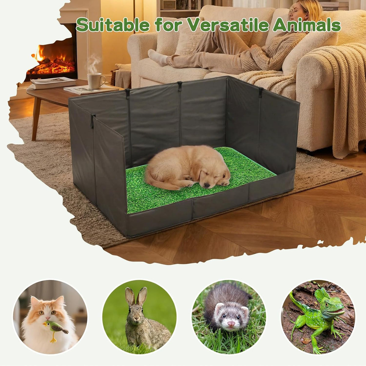 High Walls Dog Pee Pad Holder with Artificial Grass Foldable Indoor Dog Potty Tray 15.7 * 23.6 * 35.4 Inch Dogs Litter Box with Waterproof Liner for Puppies Small and Medium Dogs