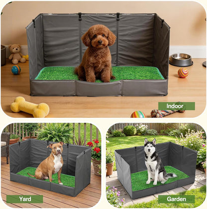 High Walls Dog Pee Pad Holder with Artificial Grass Foldable Indoor Dog Potty Tray 15.7 * 23.6 * 35.4 Inch Dogs Litter Box with Waterproof Liner for Puppies Small and Medium Dogs