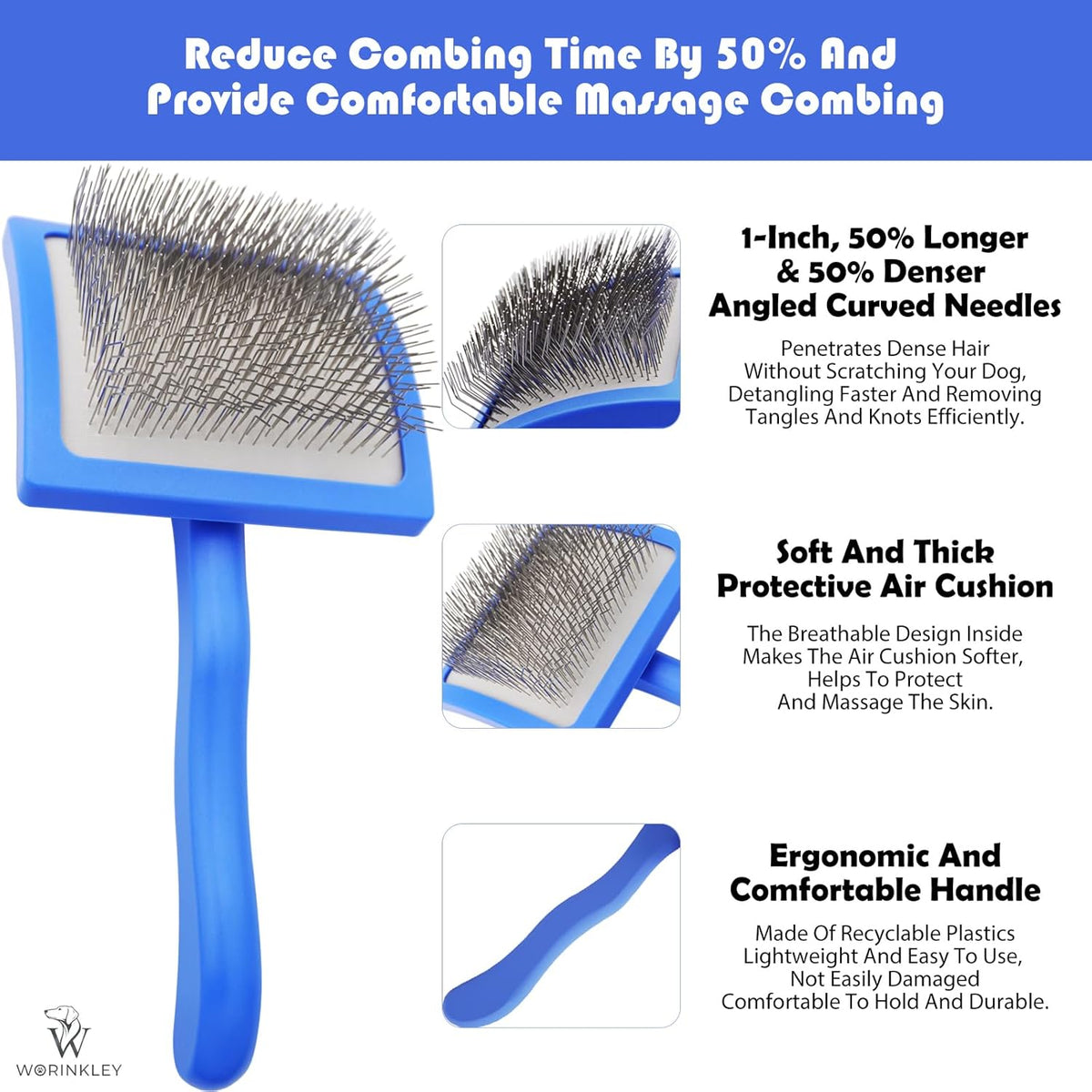 Slicker Brush for Dogs - Long Pin Doodle Grooming Brush, Large | For Goldendoodles, Poodles, Labradoodles & Long-Haired Dogs - Detangles Dense Coats, Removes Knots & Mats and Restores Fluff
