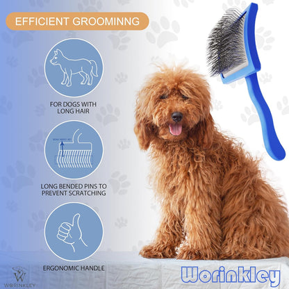 Slicker Brush for Dogs - Long Pin Doodle Grooming Brush, Large | For Goldendoodles, Poodles, Labradoodles & Long-Haired Dogs - Detangles Dense Coats, Removes Knots & Mats and Restores Fluff