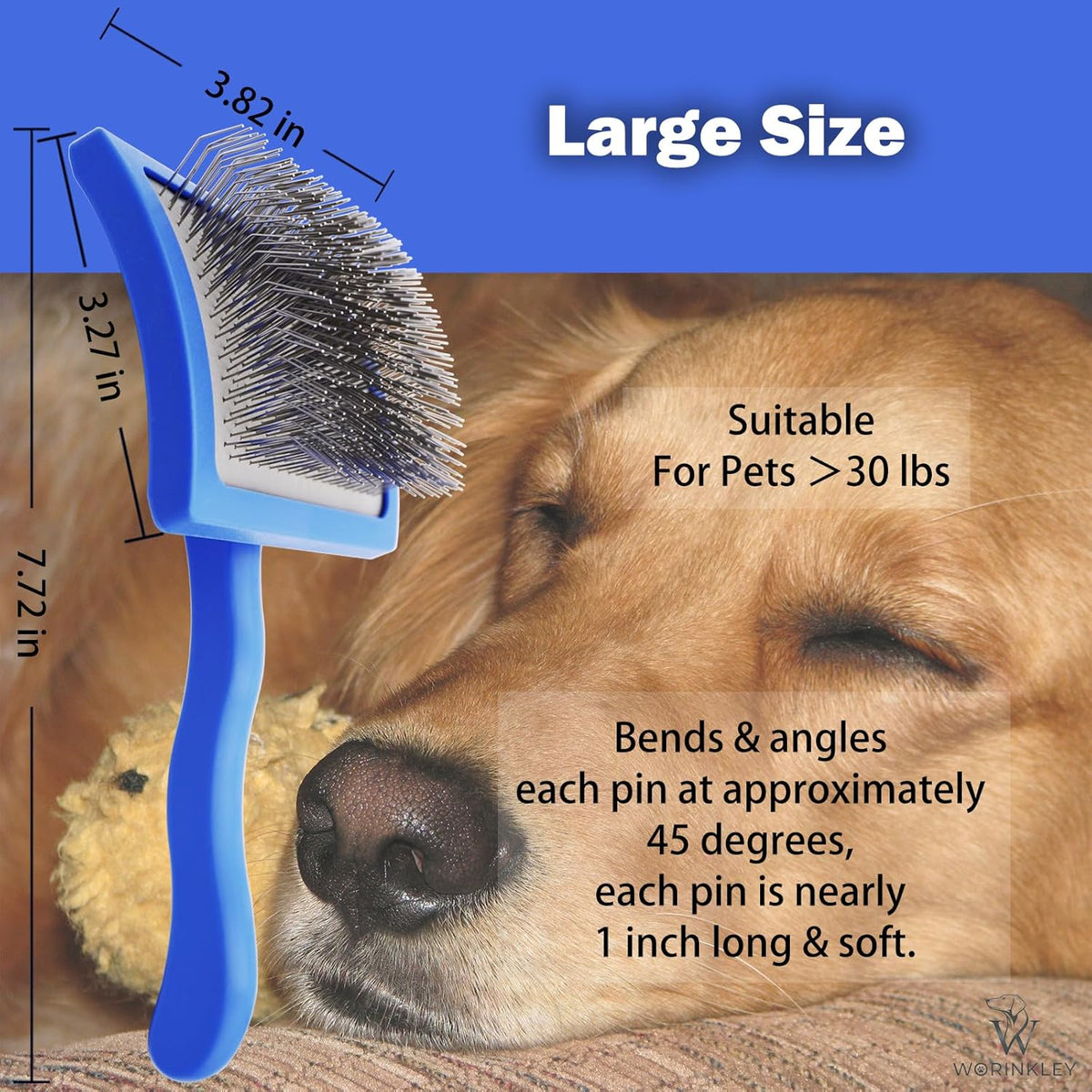 Slicker Brush for Dogs - Long Pin Doodle Grooming Brush, Large | For Goldendoodles, Poodles, Labradoodles & Long-Haired Dogs - Detangles Dense Coats, Removes Knots & Mats and Restores Fluff
