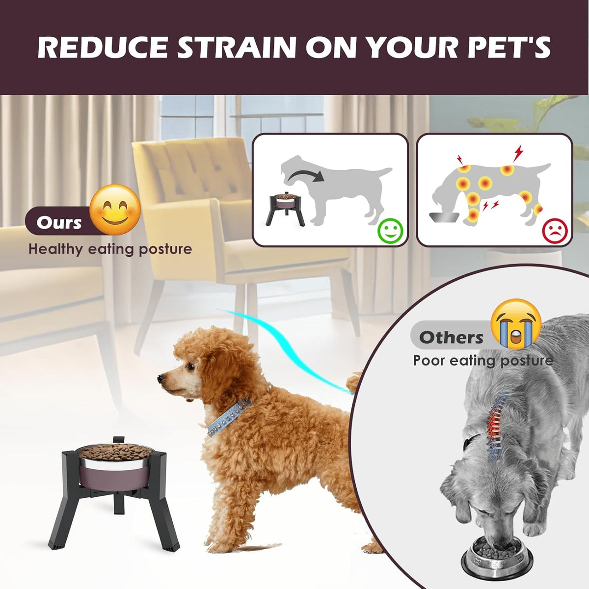 Adjustable Dog Bowl Stand, Tall Elevated Feeder for 7-10.6" Bowls, Metal Single Raised Holder, 11" Tall (Bowl Not Included)