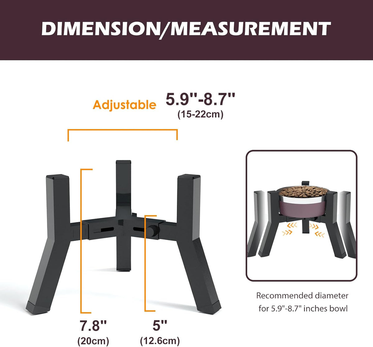 Adjustable Dog Bowl Stand, Tall Elevated Feeder for 7-10.6" Bowls, Metal Single Raised Holder, 11" Tall (Bowl Not Included)