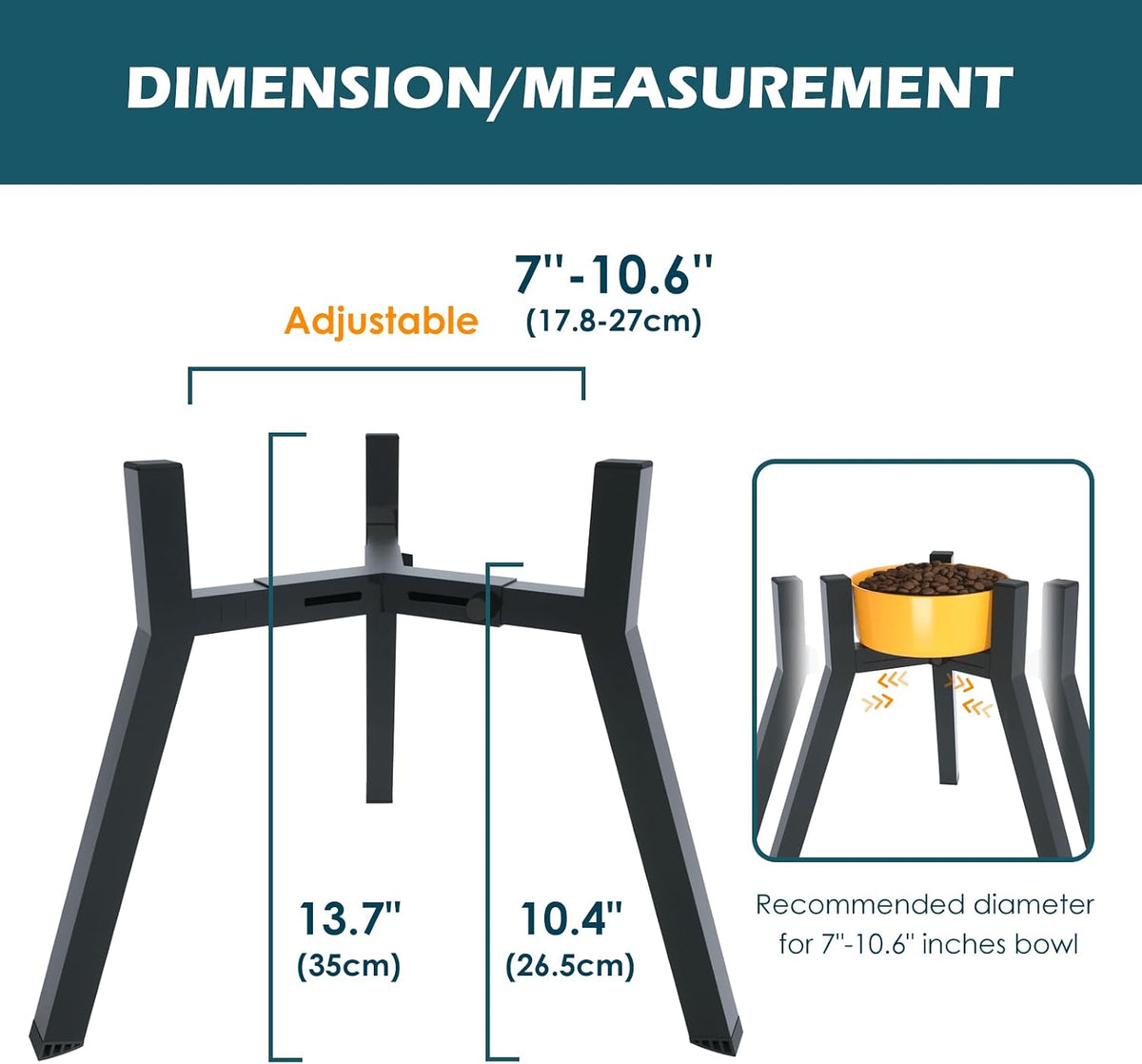 Adjustable Dog Bowl Stand, Tall Elevated Feeder for 7-10.6" Bowls, Metal Single Raised Holder, 11" Tall (Bowl Not Included)